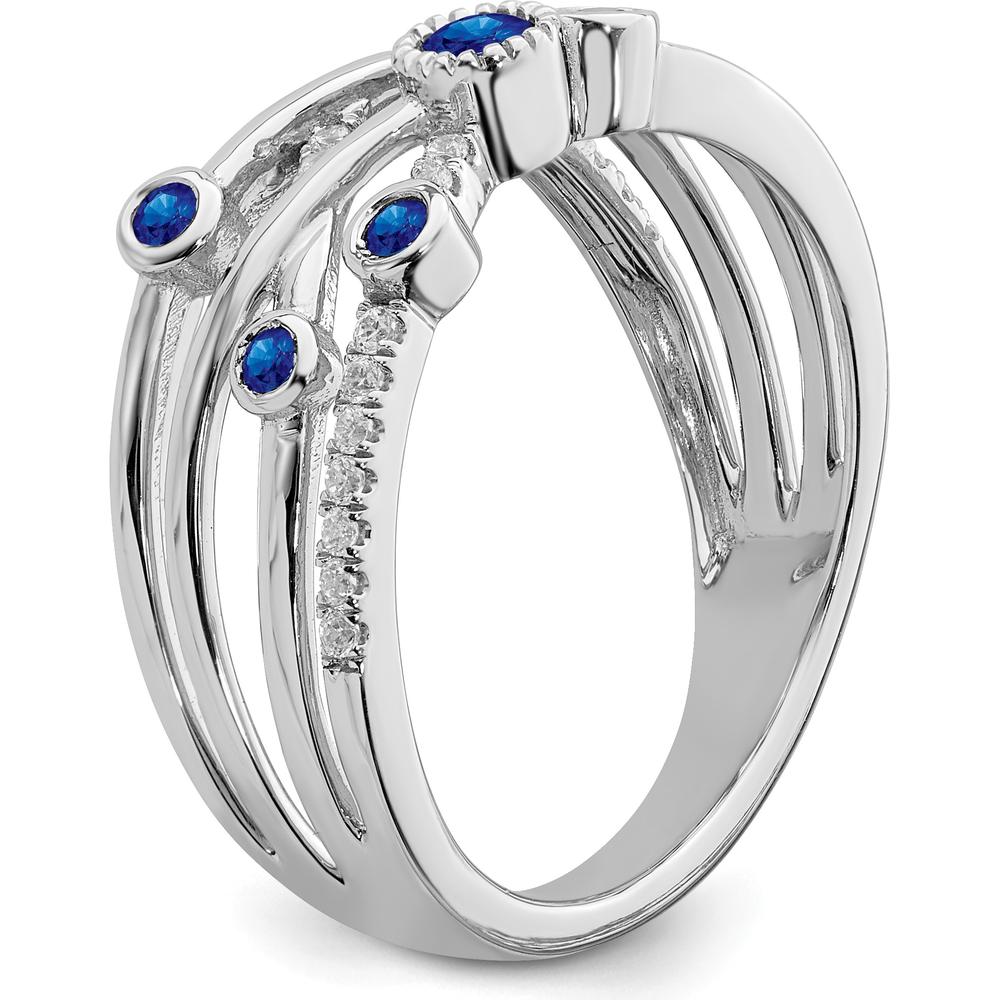 14K White Gold Sapphire and Diamond Ring with 22 Round Diamonds and Five Round Sapphires - 0.14 Carat Total Diamond Weight by 0