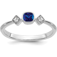 14K White Gold Sapphire and Diamond Ring with Cushion Cut Sapphire - 0.2 Carat Sapphire, 0.04 Carat Total Diamond Weight by 0