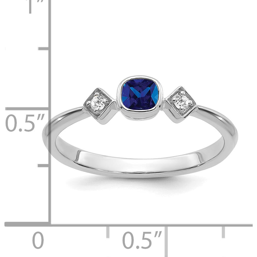 14K White Gold Sapphire and Diamond Ring with Cushion Cut Sapphire - 0.2 Carat Sapphire, 0.04 Carat Total Diamond Weight by 0