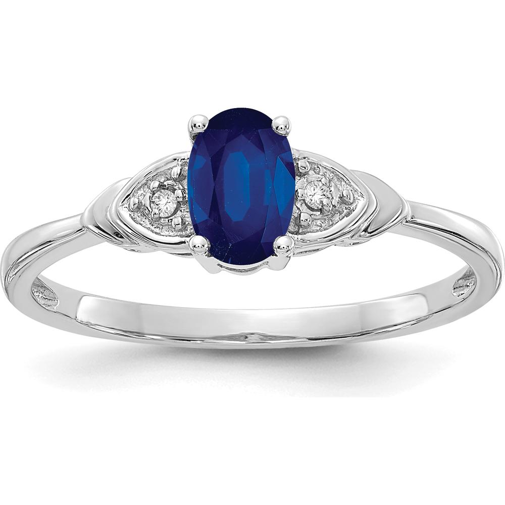 14K White Gold Sapphire and Diamond Ring with Oval Sapphire - 0.6 Carat Total Sapphire Weight, 2 Round Diamonds - 0.01 Carat Total Diamond Weight by Oro Pregiato
