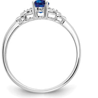 14K White Gold Sapphire and Diamond Ring with Oval Sapphire - 0.6 Carat Total Sapphire Weight, 2 Round Diamonds - 0.01 Carat Total Diamond Weight by Oro Pregiato