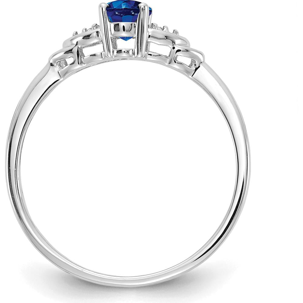 14K White Gold Sapphire and Diamond Ring with Oval Sapphire - 0.6 Carat Total Sapphire Weight, 2 Round Diamonds - 0.01 Carat Total Diamond Weight by Oro Pregiato