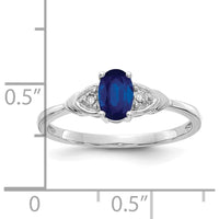14K White Gold Sapphire and Diamond Ring with Oval Sapphire - 0.6 Carat Total Sapphire Weight, 2 Round Diamonds - 0.01 Carat Total Diamond Weight by Oro Pregiato