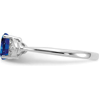 14K White Gold Sapphire and Diamond Ring with Oval Sapphire - 0.6 Carat Total Sapphire Weight, 2 Round Diamonds - 0.01 Carat Total Diamond Weight by Oro Pregiato