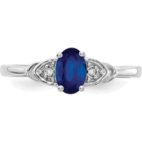 14K White Gold Sapphire and Diamond Ring with Oval Sapphire - 0.6 Carat Total Sapphire Weight, 2 Round Diamonds - 0.01 Carat Total Diamond Weight by Oro Pregiato