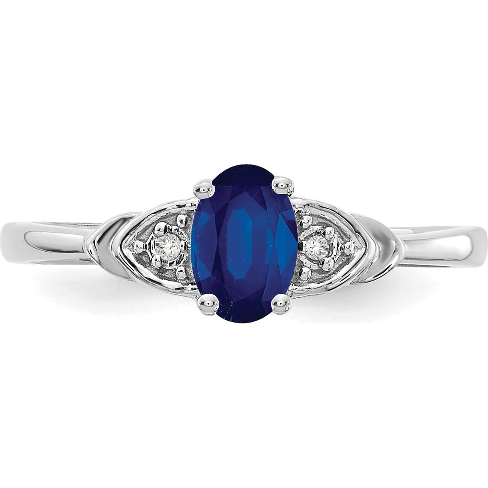 14K White Gold Sapphire and Diamond Ring with Oval Sapphire - 0.6 Carat Total Sapphire Weight, 2 Round Diamonds - 0.01 Carat Total Diamond Weight by Oro Pregiato