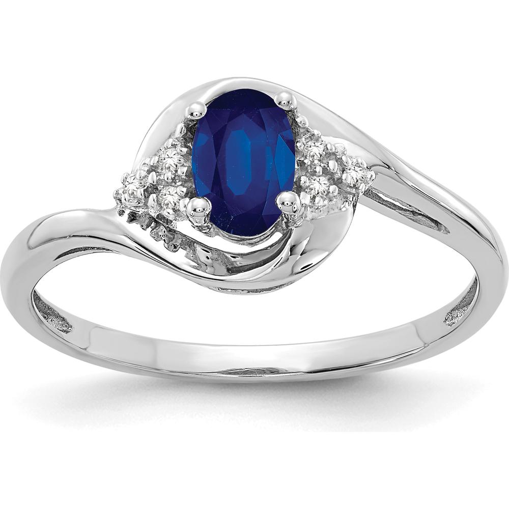 14K White Gold Sapphire and Diamond Ring with Oval Sapphire - 0.6 Carat Total Sapphire Weight by Oro Pregiato