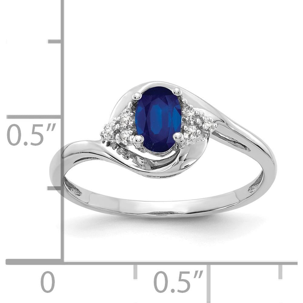 14K White Gold Sapphire and Diamond Ring with Oval Sapphire - 0.6 Carat Total Sapphire Weight by Oro Pregiato