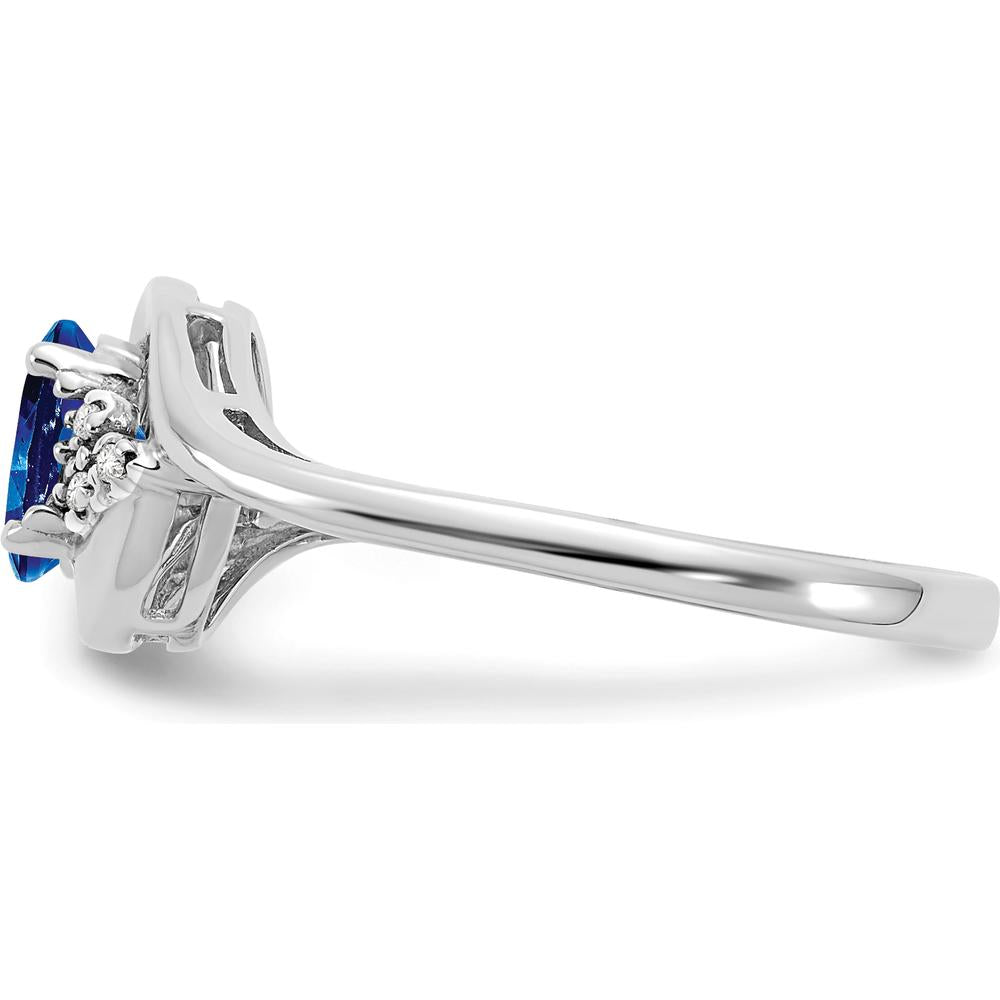 14K White Gold Sapphire and Diamond Ring with Oval Sapphire - 0.6 Carat Total Sapphire Weight by Oro Pregiato
