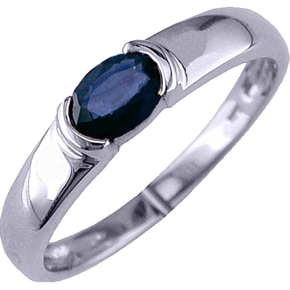 14K White Gold Sapphire and Diamond Ring with Oval Sapphire - 0.65 Carats Total Gem Weight