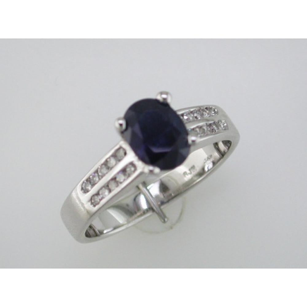 14K White Gold Sapphire and Diamond Ring with Oval Sapphire - 1.50 Carats Sapphire, 0.22 Carats Diamond Total Weight