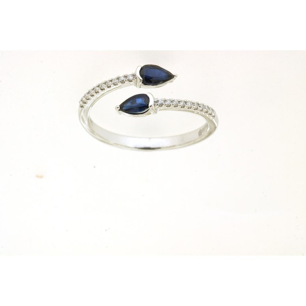 14K White Gold Sapphire & Diamond Ring with Pear-Shaped Sapphires - 0.69 Carats Total Gem Weight