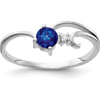 14K White Gold Sapphire and Diamond Ring with Round Faceted Stones - 0.36 Carat Total Weight by Monteluci Fine Jewelry