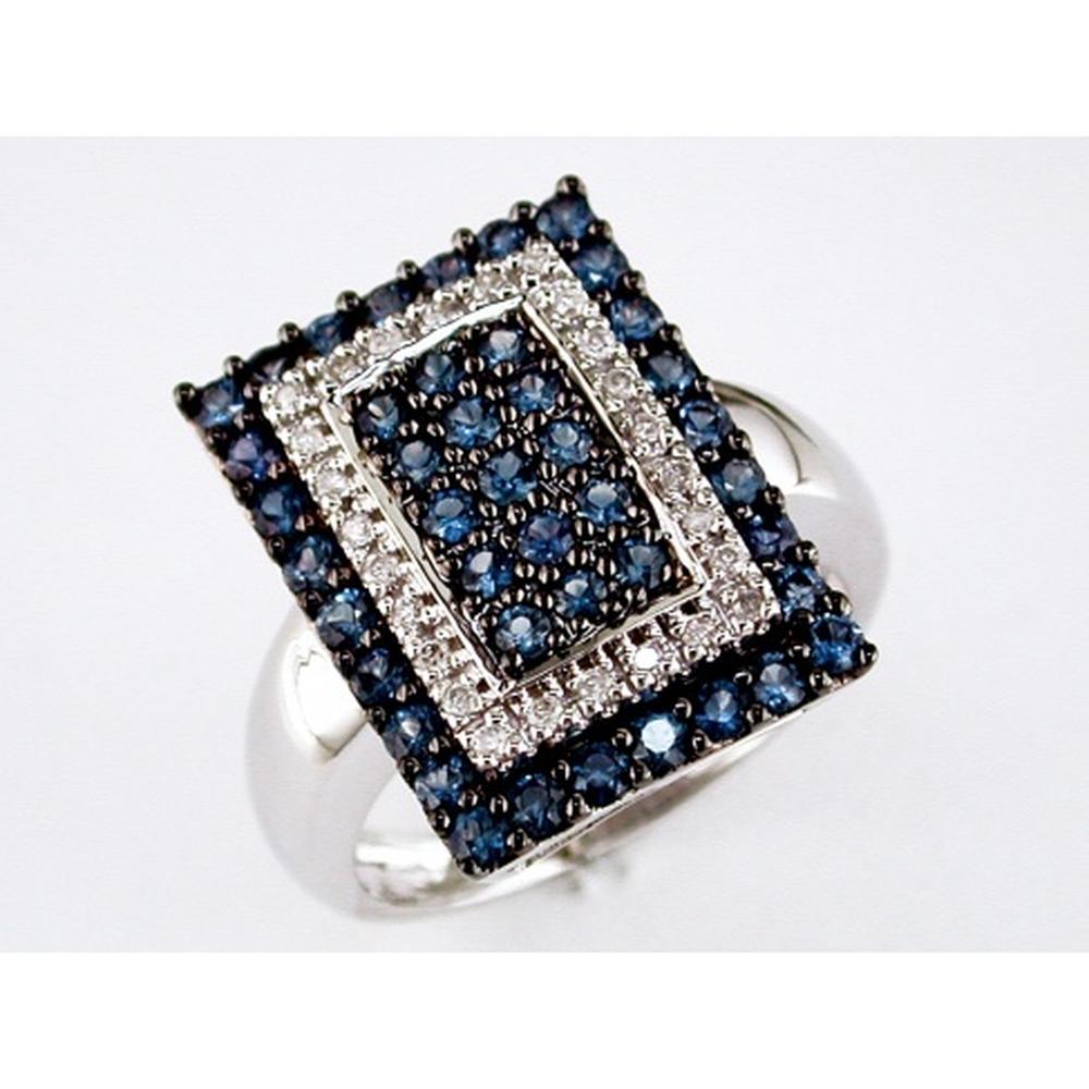 14K White Gold Sapphire & Diamond Ring with Round Stones - 1.44 Carats Total Gem Weight