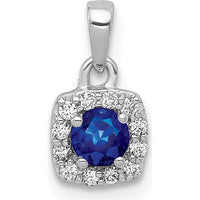 14K White Gold Sapphire and Diamond Square Halo Pendant - 0.20 Carat Sapphire, 0.096 Carat Diamond by Lumare Gioia