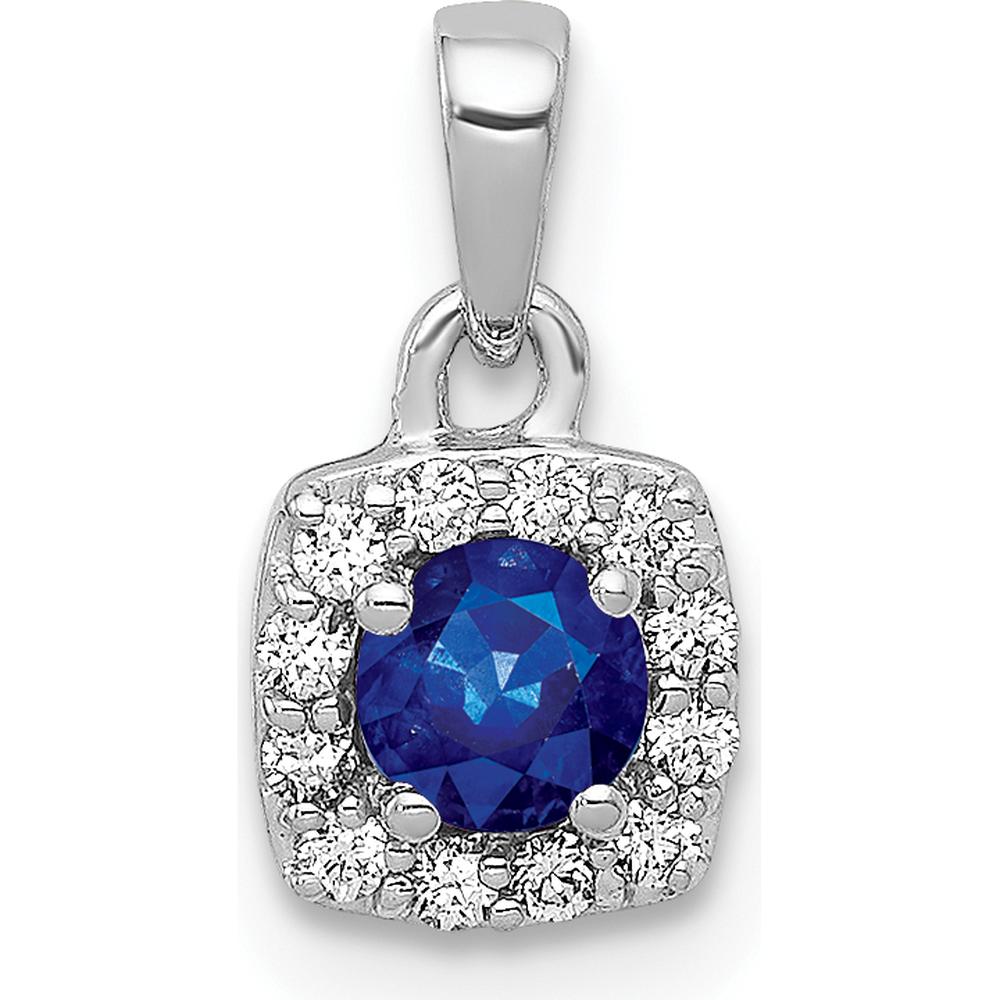 14K White Gold Sapphire and Diamond Square Halo Pendant - 0.20 Carat Sapphire, 0.096 Carat Diamond by Lumare Gioia