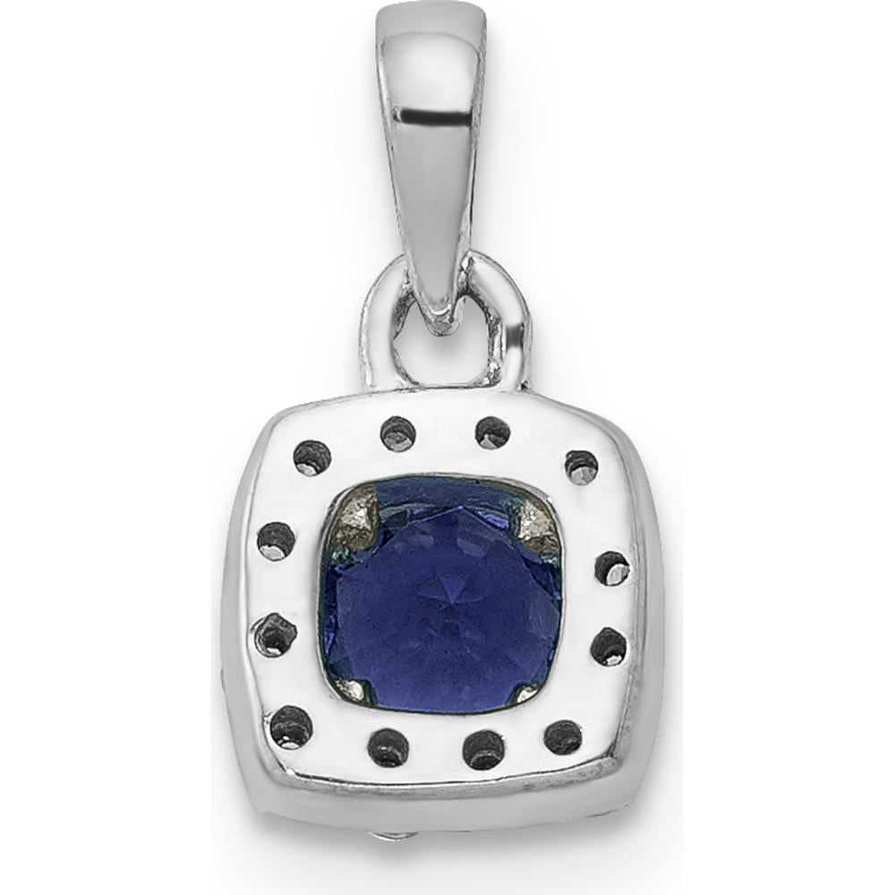 14K White Gold Sapphire and Diamond Square Halo Pendant - 0.20 Carat Sapphire, 0.096 Carat Diamond by Lumare Gioia