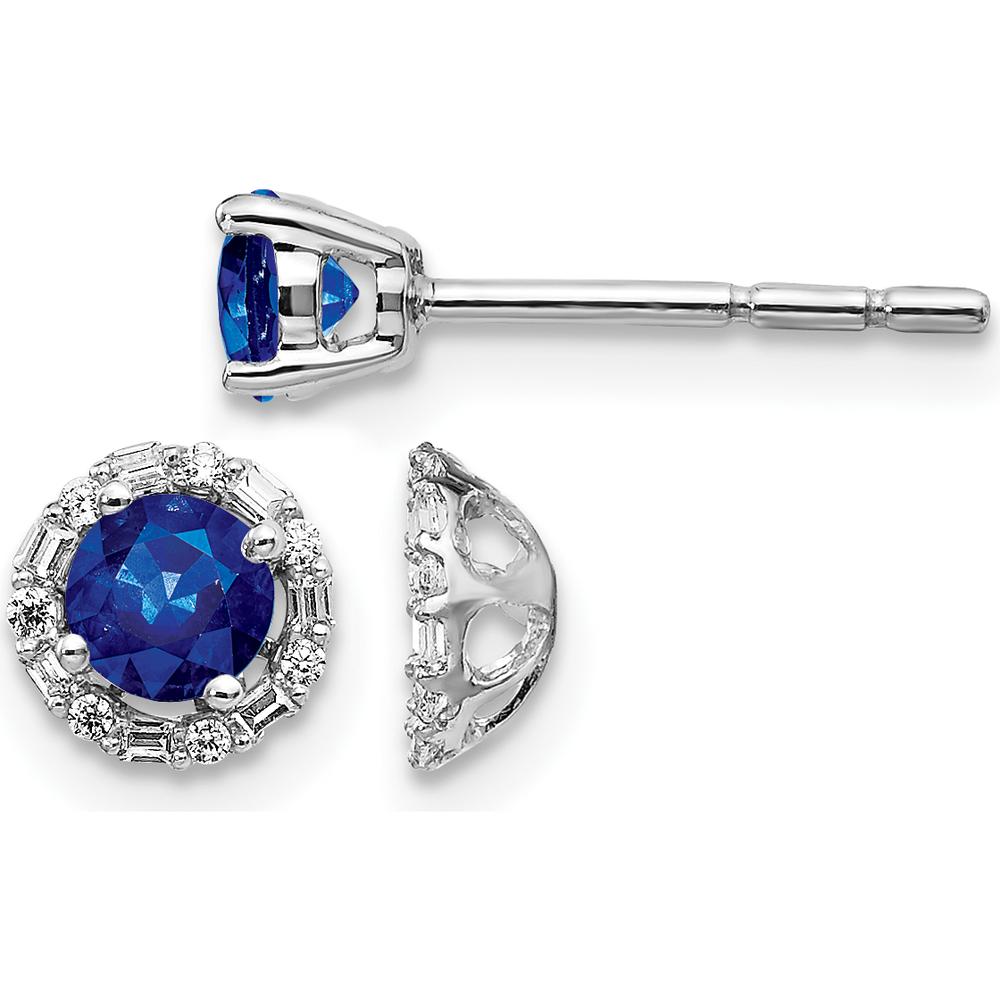 14K White Gold Sapphire and Diamond Stud Earrings with Jacket - 0.68 Carats Total Sapphire Weight, 0.06 Carats Total Diamond Weight by Monteluci Fine Jewelry