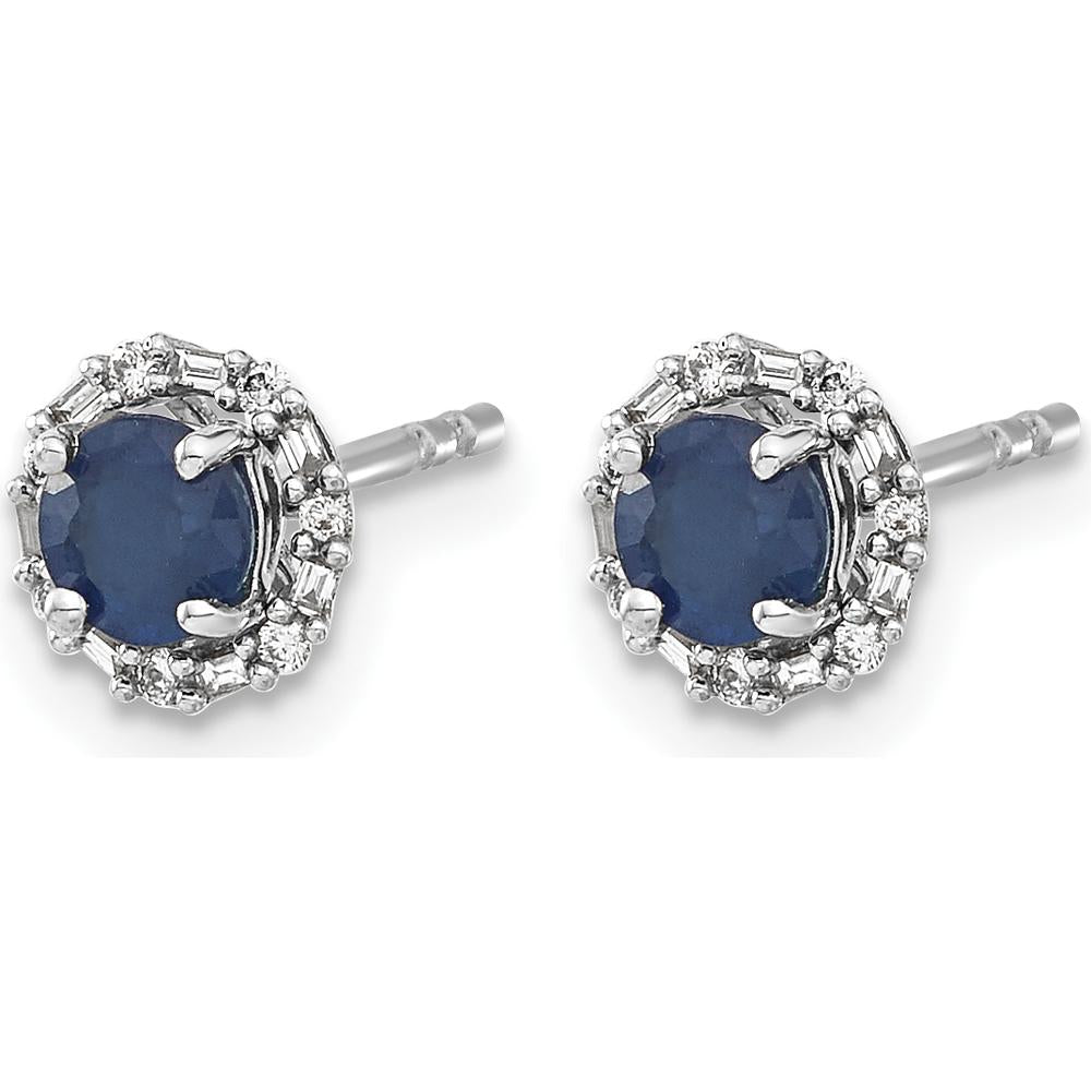 14K White Gold Sapphire and Diamond Stud Earrings with Jacket - 0.68 Carats Total Sapphire Weight, 0.06 Carats Total Diamond Weight by Monteluci Fine Jewelry