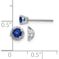 14K White Gold Sapphire and Diamond Stud Earrings with Jacket - 0.68 Carats Total Sapphire Weight, 0.06 Carats Total Diamond Weight by Monteluci Fine Jewelry