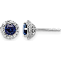 14K White Gold Sapphire and Diamond Stud Earrings with Jacket - 0.68 Carats Total Sapphire Weight, 0.06 Carats Total Diamond Weight by Monteluci Fine Jewelry