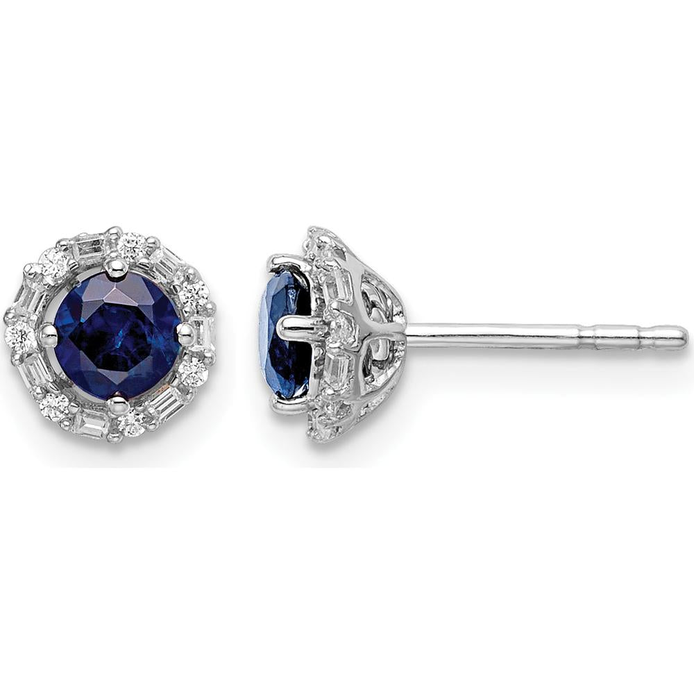 14K White Gold Sapphire and Diamond Stud Earrings with Jacket - 0.68 Carats Total Sapphire Weight, 0.06 Carats Total Diamond Weight by Monteluci Fine Jewelry