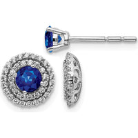 14K White Gold Sapphire and Diamond Stud Earrings with Milgrain Halo - 0.34 Carats Total Sapphire Weight, 0.01 Carats Total Diamond Weight by Monteluci Fine Jewelry