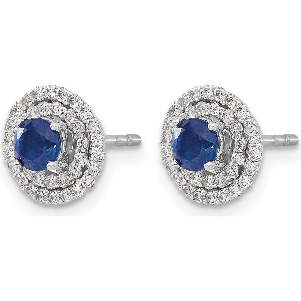 14K White Gold Sapphire and Diamond Stud Earrings with Milgrain Halo - 0.34 Carats Total Sapphire Weight, 0.01 Carats Total Diamond Weight by Monteluci Fine Jewelry