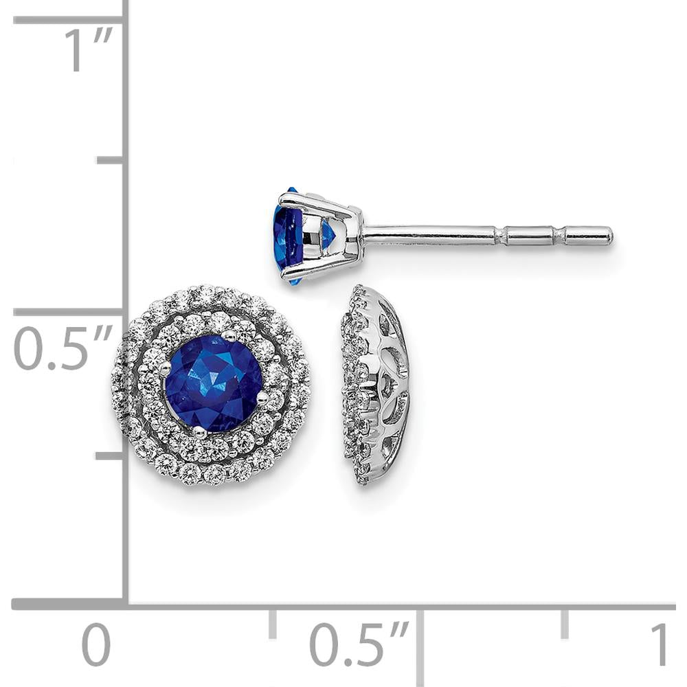 14K White Gold Sapphire and Diamond Stud Earrings with Milgrain Halo - 0.34 Carats Total Sapphire Weight, 0.01 Carats Total Diamond Weight by Monteluci Fine Jewelry