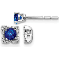 14K White Gold Sapphire and Diamond Stud Earrings with Removable Jacket - 0.34 Carats Sapphire, 0.004 Carats Diamond by Monteluci Fine Jewelry