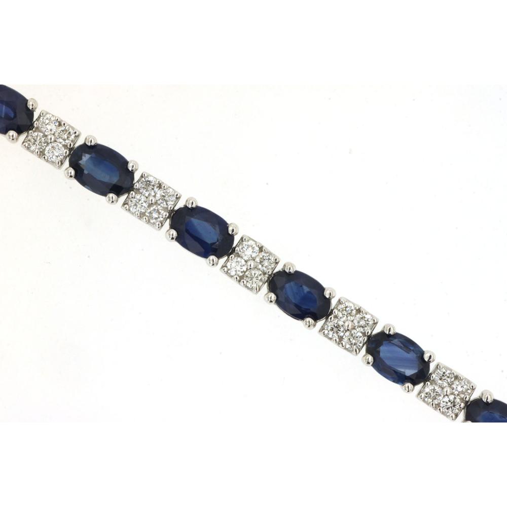 14K White Gold Sapphire & Diamond Tennis Bracelet - 12.53 Carats Total Gem Weight