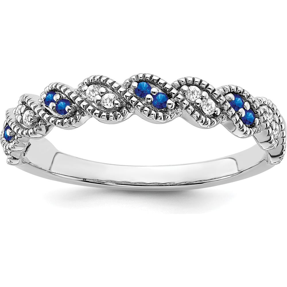 14K White Gold Sapphire and Diamond Twist Band - 0.08 Carat Total Sapphire and Diamond Weight by 0