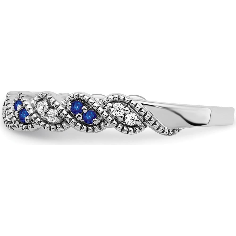 14K White Gold Sapphire and Diamond Twist Band - 0.08 Carat Total Sapphire and Diamond Weight by 0