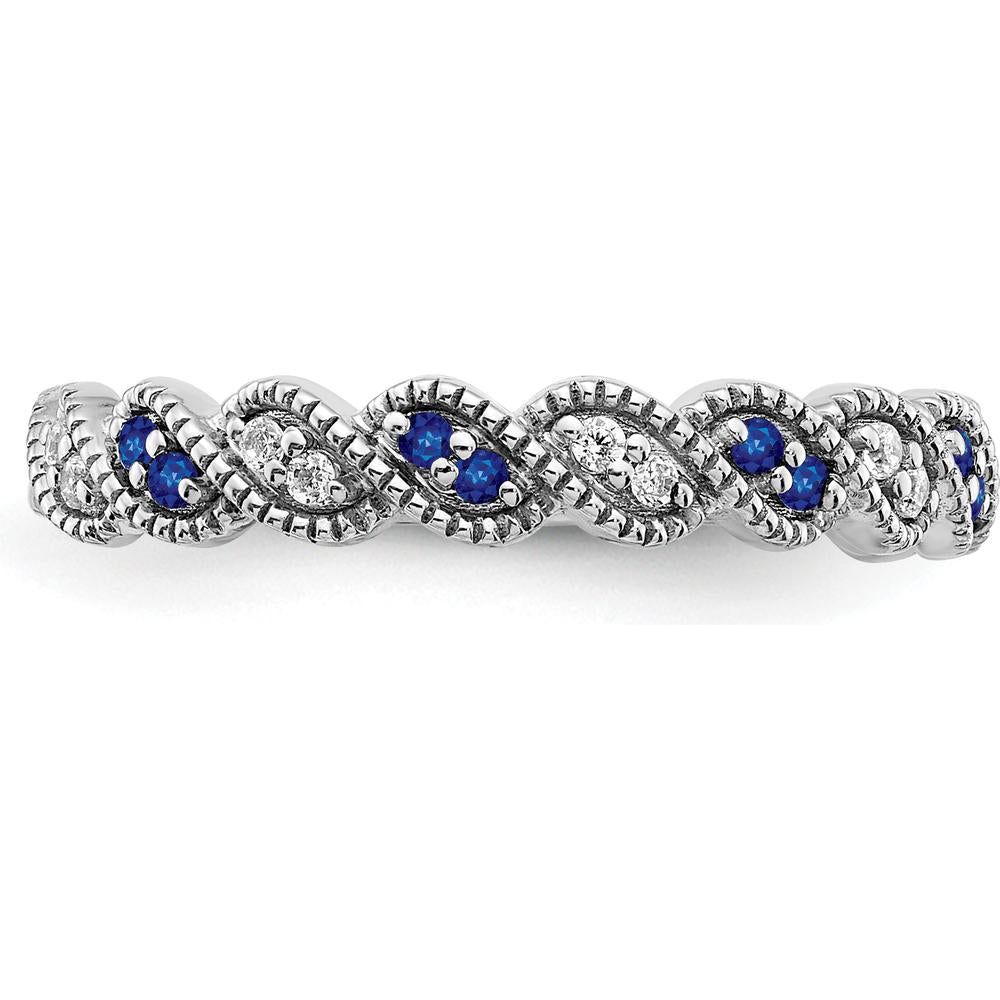 14K White Gold Sapphire and Diamond Twist Band - 0.08 Carat Total Sapphire and Diamond Weight by 0