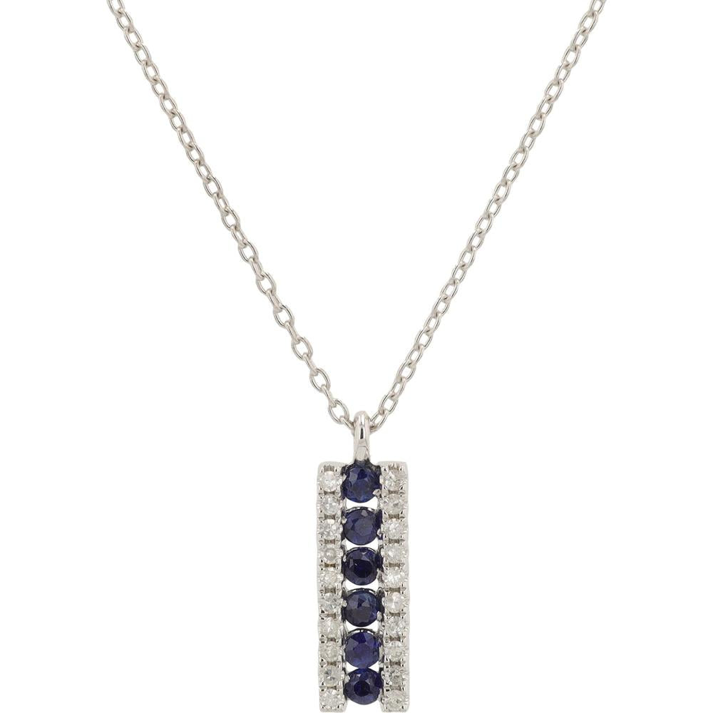 14K White Gold Sapphire and Diamond Vertical Bar Necklace - 0.15 Carat Total Diamond Weight