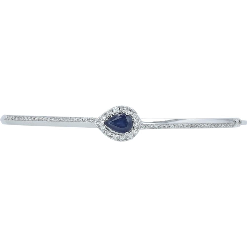14K White Gold Sapphire Bangle with Diamond Halo - 0.75 Carat Sapphire and 0.50 Carat Total Diamond Weight