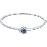 14K White Gold Sapphire Bangle with Diamond Halo - 0.75 Carat Sapphire and 0.50 Carat Total Diamond Weight
