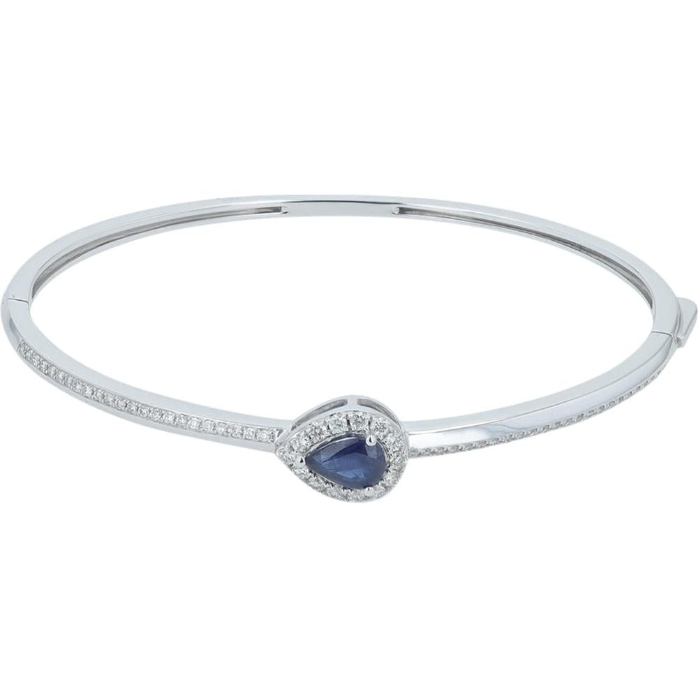14K White Gold Sapphire Bangle with Diamond Halo - 0.75 Carat Sapphire and 0.50 Carat Total Diamond Weight