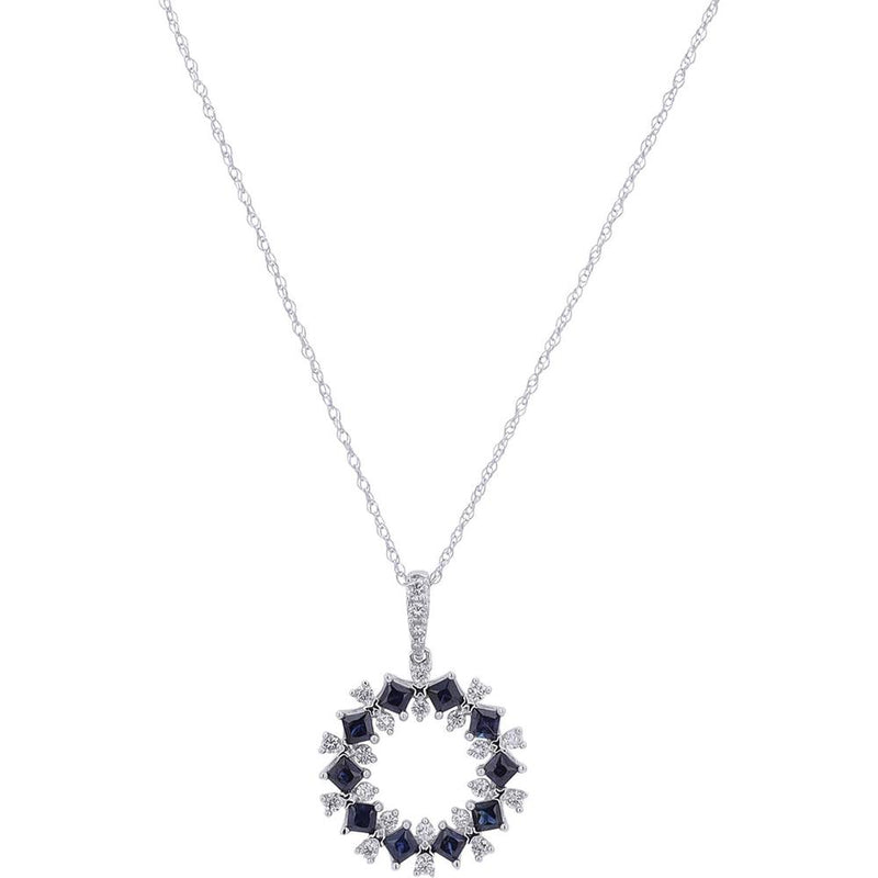 14K White Gold Sapphire Circle Pendant with Diamond Accents - 0.33 Carat Total Diamond Weight