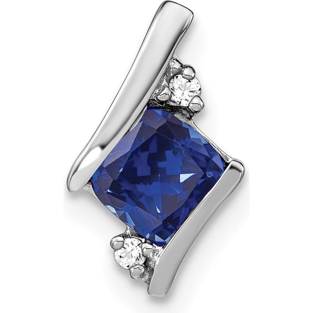 14K White Gold Sapphire Cushion Cut Pendant with Round Diamonds - 0.012 Carat Diamond Weight by Oro Pregiato