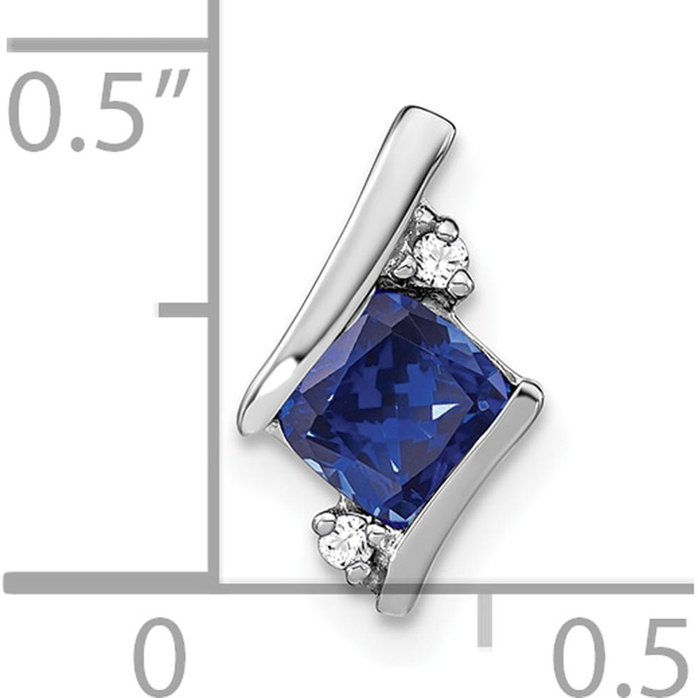14K White Gold Sapphire Cushion Cut Pendant with Round Diamonds - 0.012 Carat Diamond Weight by Oro Pregiato