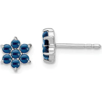 14K White Gold Sapphire Floral Post Earrings with Round Sapphires - 0.083 Carat Total Gem Weight by Monteluci Fine Jewelry
