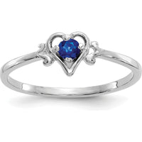 14K White Gold Sapphire Heart Birthstone Ring with 0.17 Carat Round Sapphire by Oro Pregiato