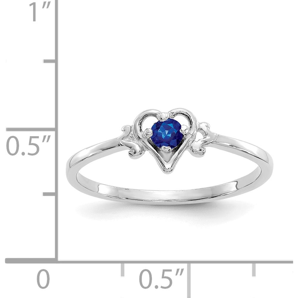 14K White Gold Sapphire Heart Birthstone Ring with 0.17 Carat Round Sapphire by Oro Pregiato