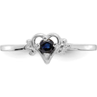 14K White Gold Sapphire Heart Birthstone Ring with 0.17 Carat Round Sapphire by Oro Pregiato