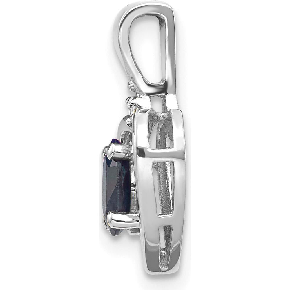 14K White Gold Sapphire Heart Pendant with Diamond Accent - 0.6 Carat Sapphire, 0.007 Carat Diamond by Oro Pregiato