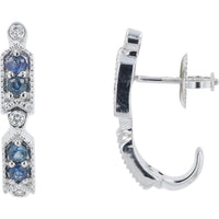 14K White Gold Sapphire J-Hoops with Diamond Accents - 0.40 Carats Total Sapphire Weight
