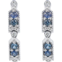 14K White Gold Sapphire J-Hoops with Diamond Accents - 0.40 Carats Total Sapphire Weight
