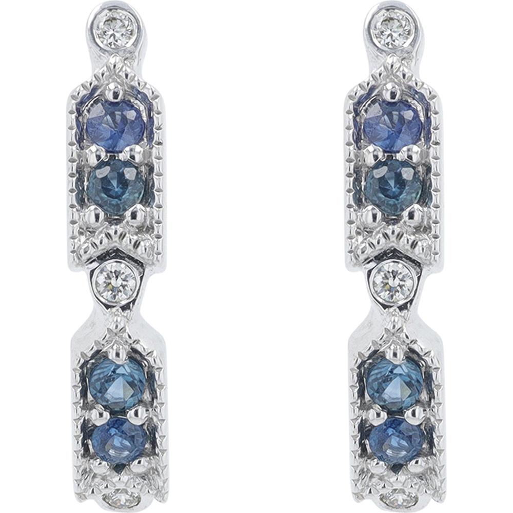 14K White Gold Sapphire J-Hoops with Diamond Accents - 0.40 Carats Total Sapphire Weight