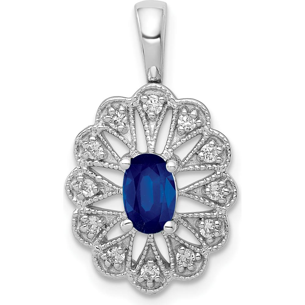 14K White Gold Sapphire Pendant with 1/6 Carat Diamond Accent - 0.57 Carat Total Sapphire Weight by Monteluci Fine Jewelry